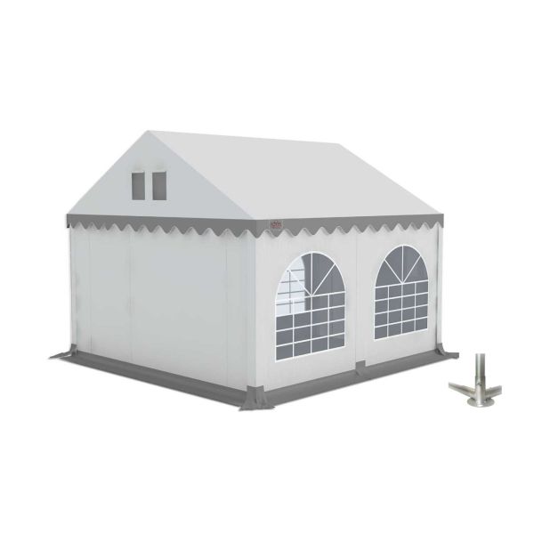 Partytent 3&times;4 m PVC | GRIZZLY GO-PRO | ARMORSHIELD&trade; 640 | Grondframe | Wit-grijs