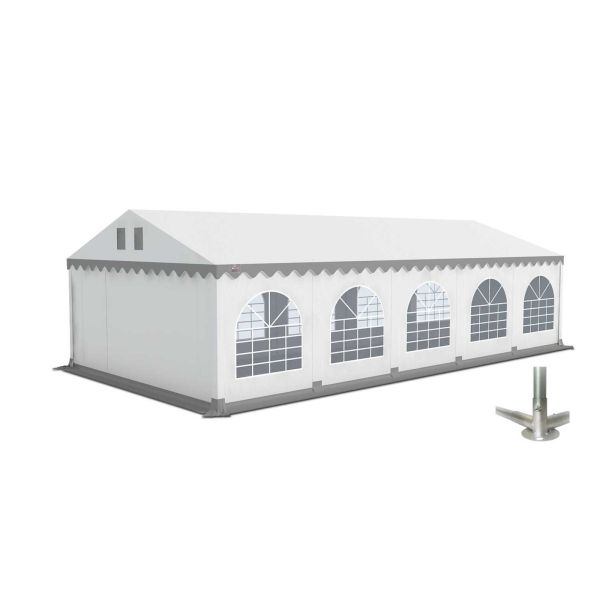 Partytent 5×10 m PVC | GRIZZLY GO‑PRO ARMORSHIELD™ 640 | Grondframe | Wit-Grijs 