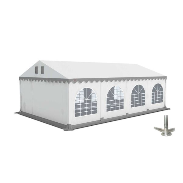 Partytent 5×8 m PVC | GRIZZLY GO-PRO | ARMORSHIELD™ 640 | Grondframe | Wit-Grijs