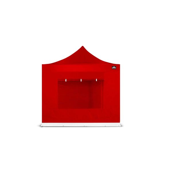 Zijwand 3 meter met raam rood. Raam is af te dekken met oprolbaar doek.