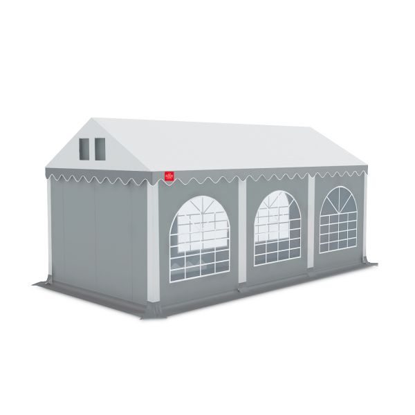 Partytent 4×6 m PVC | GRIZZLY GO PRO ARMORSHIELD™ 640 | dak wit-grijs zijwanden grijs
