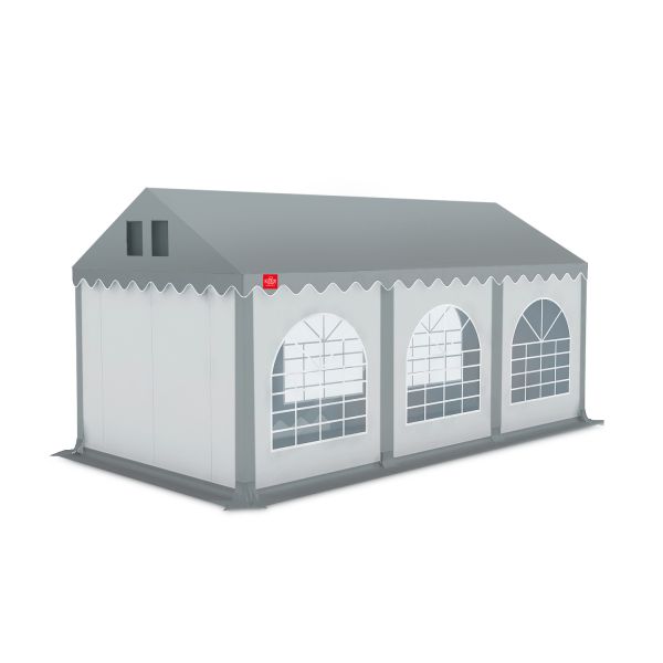 Partytent 4×6 m PVC | GRIZZLY GO PRO ARMORSHIELD™ 640 |Dak grijs zijwanden wit-grijs