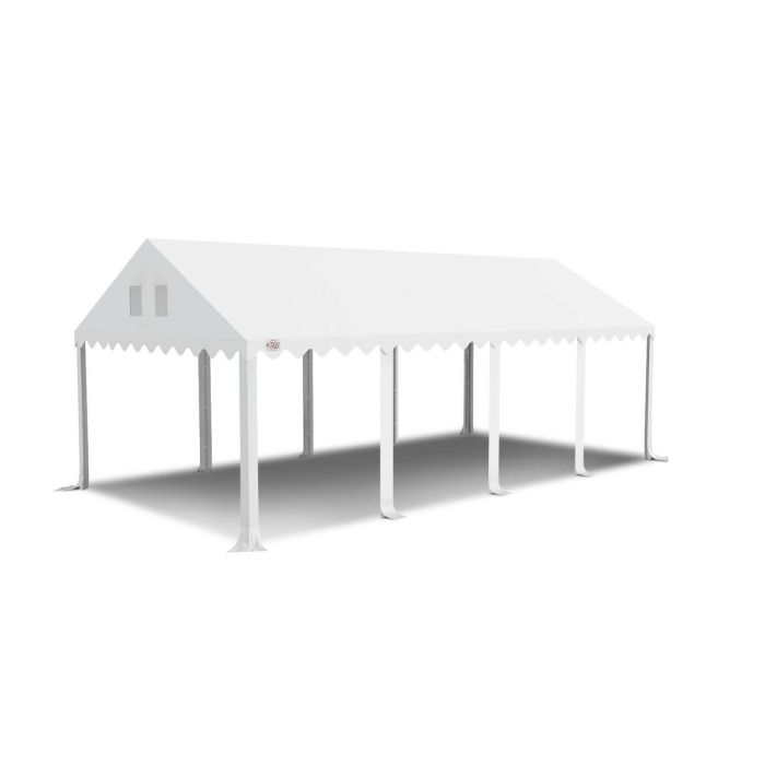 Dit dakdoek is brandvertragend gecertificeerd, heeft koperen zeilringen in het dak zitten en is volledig gemaakt van waterdicht pvc.