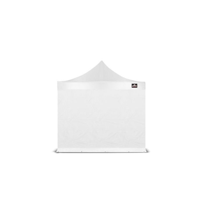zijwand 3 meter wit inclusief witte tochtflap. in de tochtflap zitten vijf zeilringen gelijk verdeeld over de breedte.
