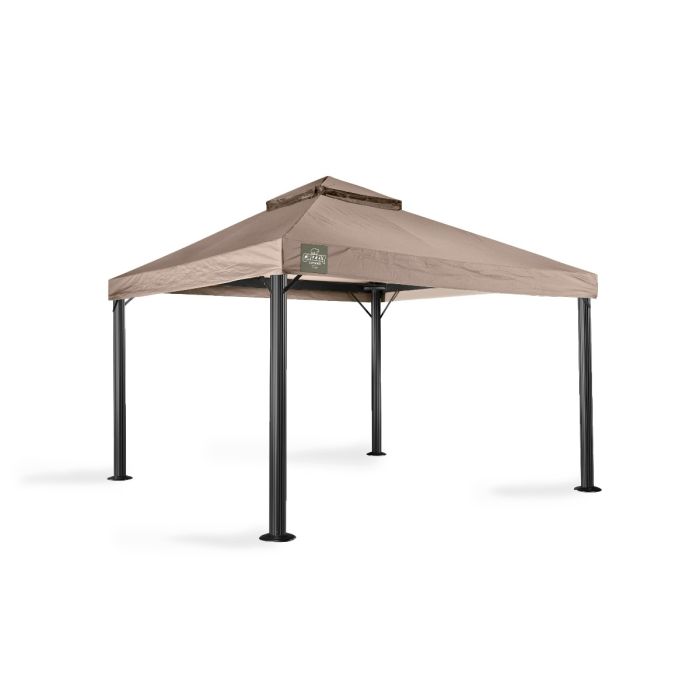 Dit grizzly europe paviljoen heeft geen zijwanden. Wel zit er een windvanger in. Ook zit tussen elke hoek en ligger een schoor, om te zorgen dat het paviljoen steviger staat. Het paviljoen heeft ronde poten.