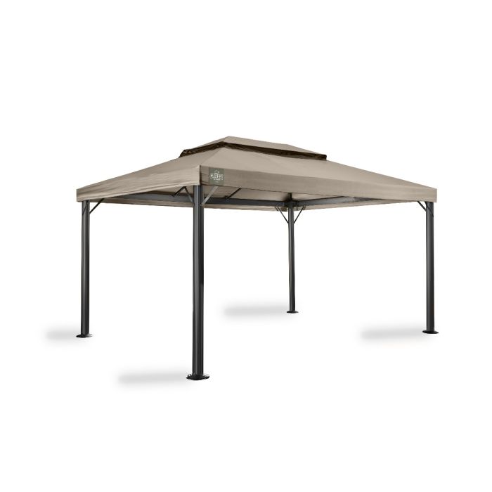 Het Grizzly Europe paviljoen 3x4 meter zonder zijwanden bestaat uit het frame en het dak (inclusief windvanger). Op iedere hoek zitten twee schoren om te zorgen dat het paviljoen steviger staat.