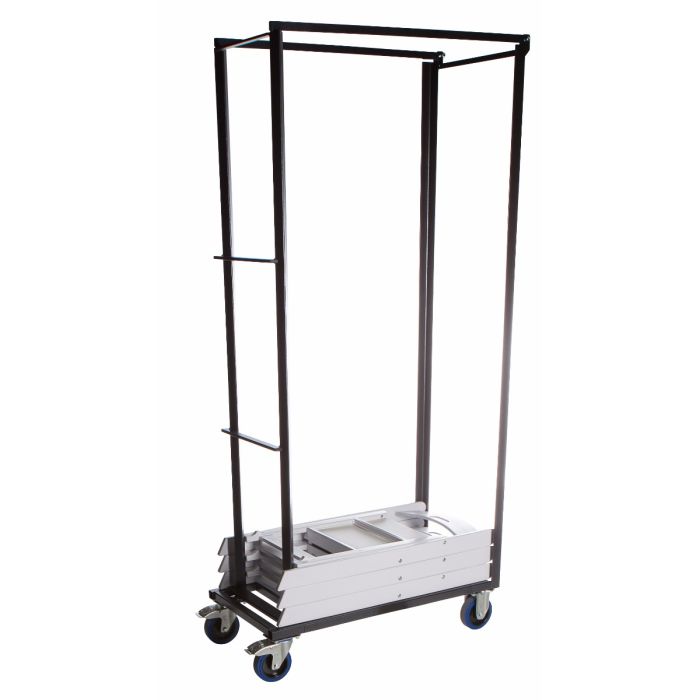 wedding chair trolley, zwart, hoog, metaal, met wielen