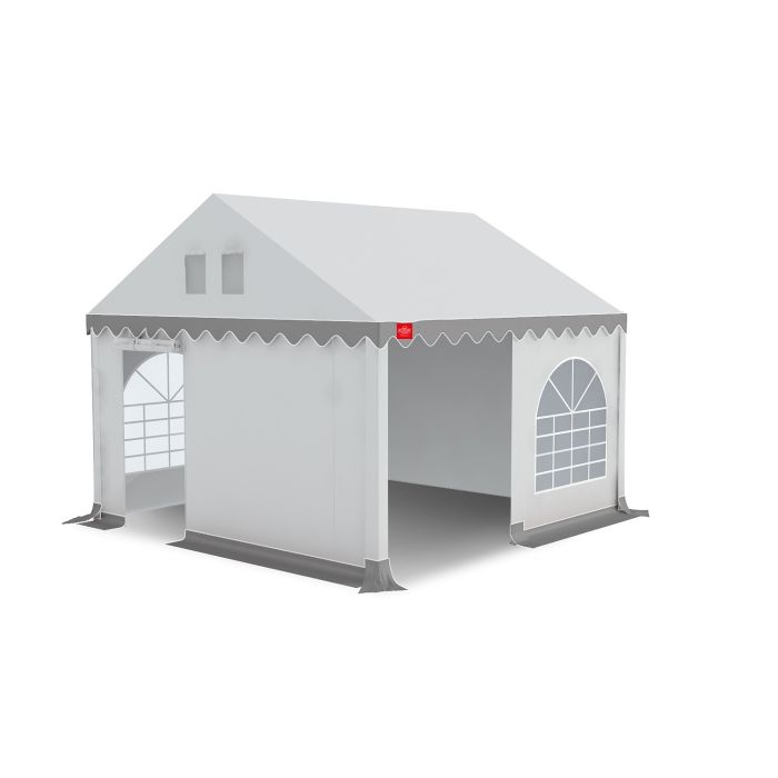 Kops paneel met ingang voor Partytent PVC, De ingang is open te ritsen en onderin bevat de ingang een tochtflap.