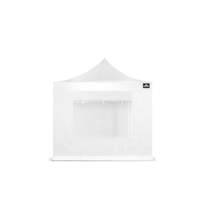 Zijwand 3 meter met raam wit. Raam is af te dekken met oprolbaar doek.