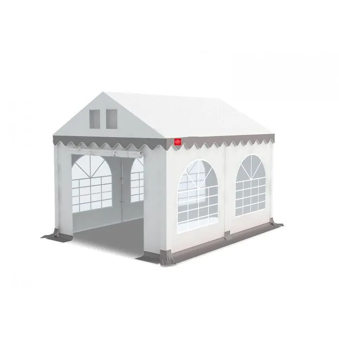 Kops paneel met ingang voor Partytent PVC, De ingang is open te ritsen en onderin bevat de ingang een tochtflap.