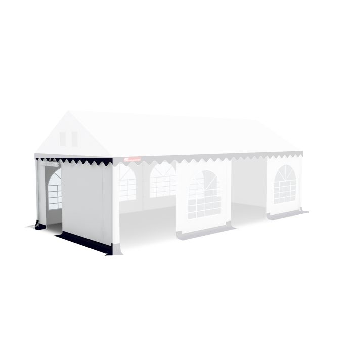 Kops paneel met ingang voor Partytent PVC, De ingang is open te ritsen en onderin bevat de ingang een tochtflap.