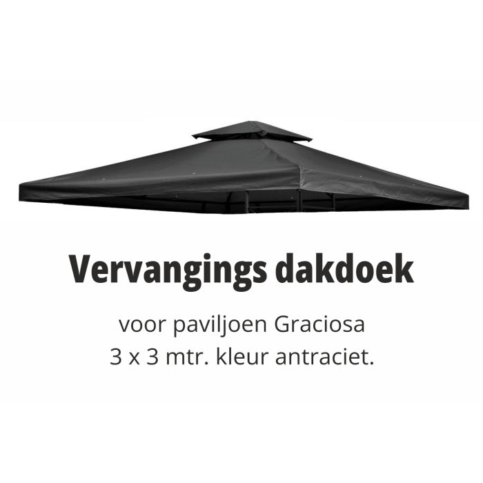 vervangings dakdoek voor paviljoen Graciosa 3x3 meter antraciet.