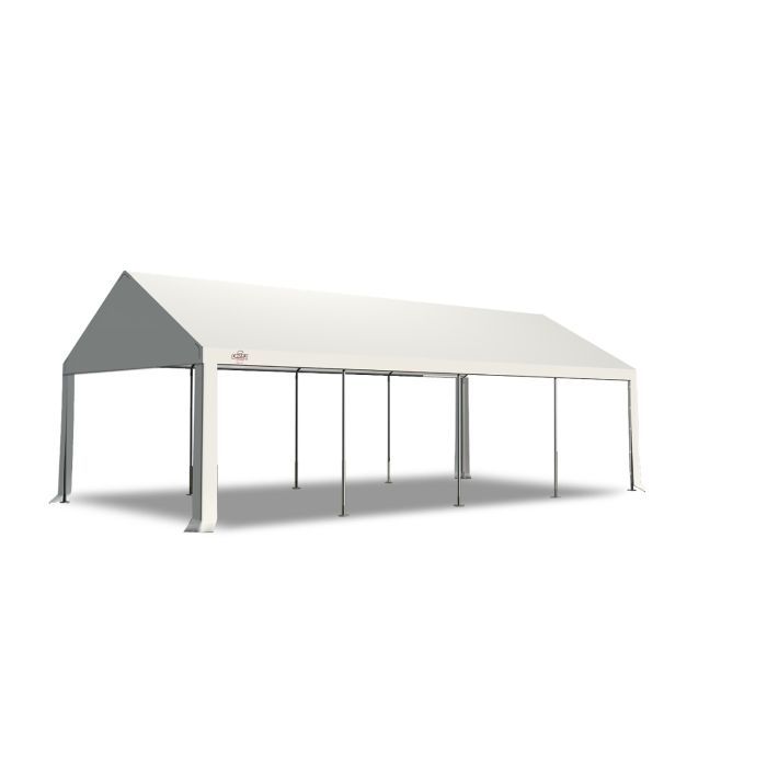 Dit dakdoek is brandvertragend gecertificeerd, heeft koperen zeilringen in het dak zitten en is volledig gemaakt van waterdicht pvc. De doorloophoogte van dit dak is 2.00 meter en er zijn 4 legcovers inbegrepen.