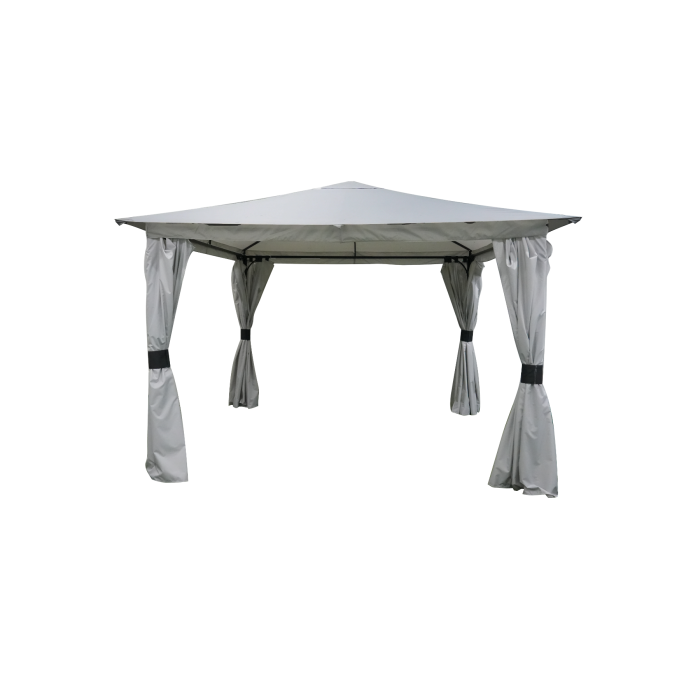 Het sahara paviljoen heeft zijwanden die vastgebonden kunnen worden aan de palen. Verder heeft het dak een 35 centimeter uitsteek over de palen. Dit zorgt voor de 3.30x3.30 maat.