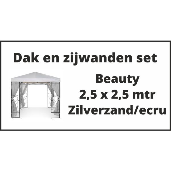 Beauty 2,5x2,5 m set dak en zijwanden zilverzand/ecru