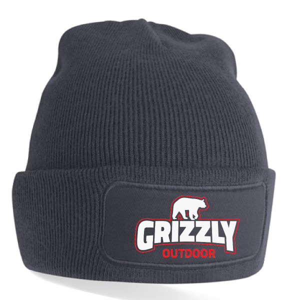 Beanie van grizzly outdoor, met stretch en logo aan de voorkant.