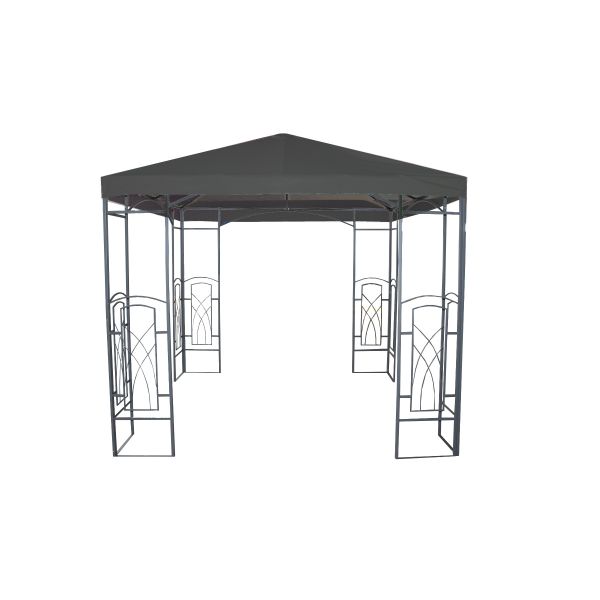 Het beauty tuinpaviljoen heeft een sierlijk patroon op het frame. Het dak is van één stuk gemaakt, dus er komt geen windvanger te pas.