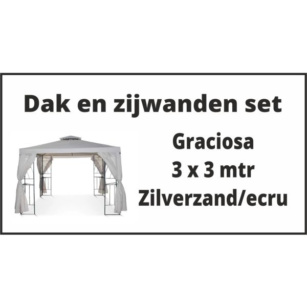 Graciosa 3x3 m set dak en zijwanden zilverzand/ecru