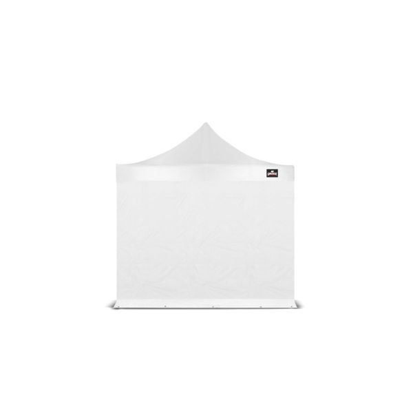 zijwand 3 meter wit inclusief witte tochtflap. in de tochtflap zitten vijf zeilringen gelijk verdeeld over de breedte.
