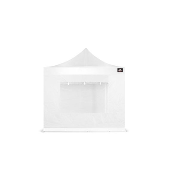 Zijwand 3 meter met raam wit. Raam is af te dekken met oprolbaar doek.