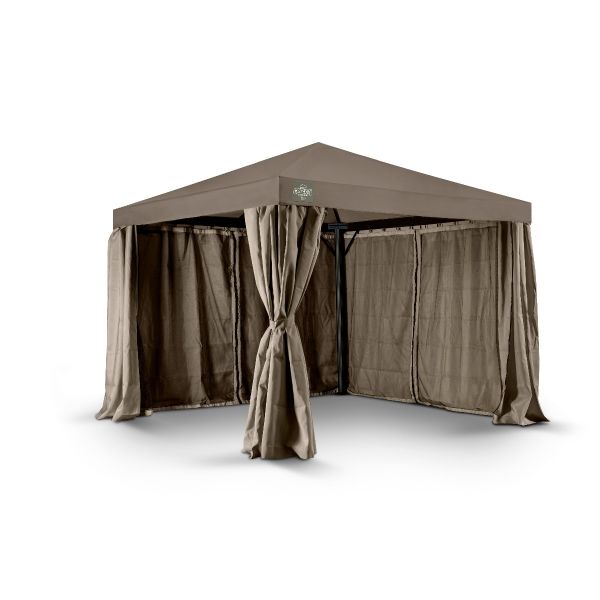 Het 3x3 grizzly europe endurance paviljoen heeft geen windvanger. Dit omdat het dakdoek zo sterk is dat er geen windvanger nodig is. De zijwanden gaan buitenom de palen heen.