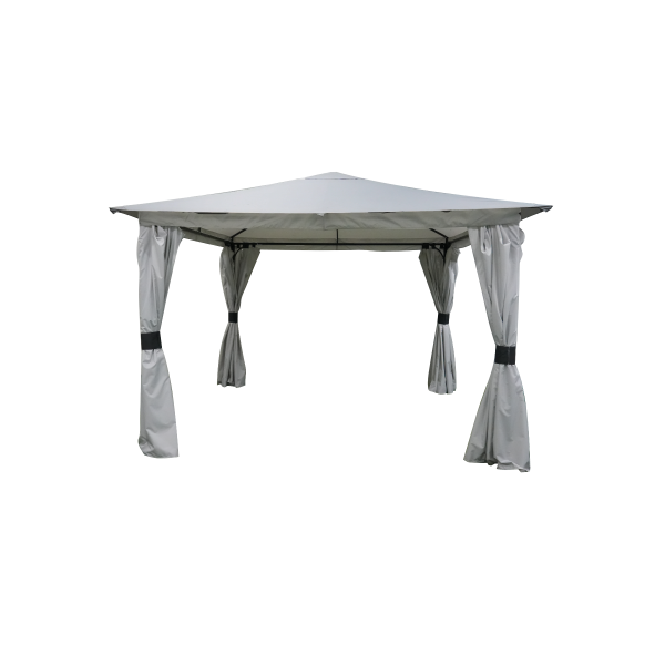 Het sahara paviljoen heeft zijwanden die vastgebonden kunnen worden aan de palen. Verder heeft het dak een 35 centimeter uitsteek over de palen. Dit zorgt voor de 3.30x3.30 maat.