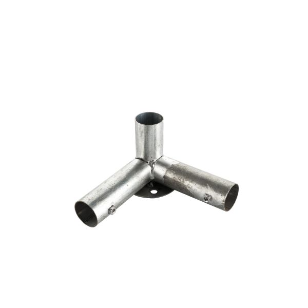 3-weg koppelstuk met gaatjes in de bodem om haringen in vast te zetten. 