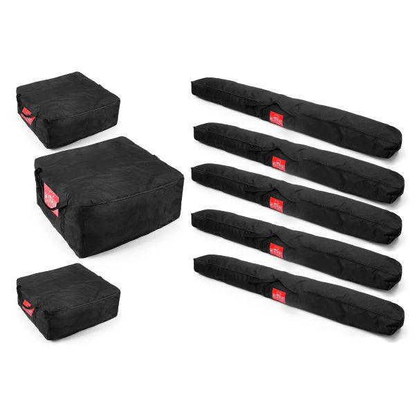 Tassenset voor 6x8 partytent. Bevat: 2x 70x70cm tas. 1x 90x90cm tas. 4x 220cm tas.